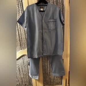 Andhurst Vintage Men’s Pajamas Blue Button-Up Shirt and Pants Set